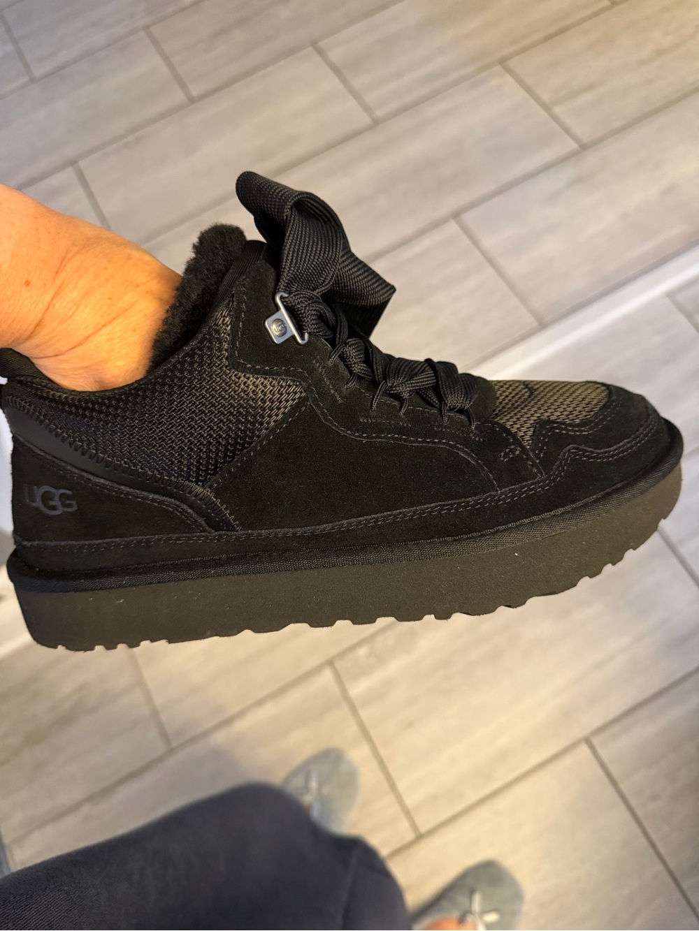 UGG women’s Black Suede Mesh Lace-Up Sneaker